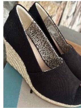 Tom’s Black Wedge Espadrille Peep-Toe Pumps